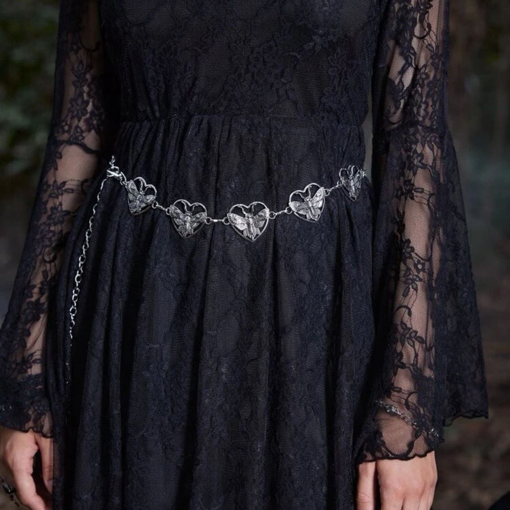 Silver Link chain belt with moths decor - Picture 3 of 7